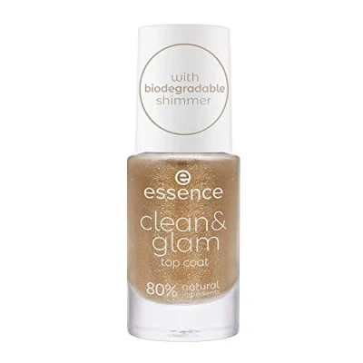 Abbildung von essence clean &amp; glam top coat, Unter und Überlack, transparent, schimmernd, ohne Aceton, vegan, Mikroplastik Partikel frei (8ml)