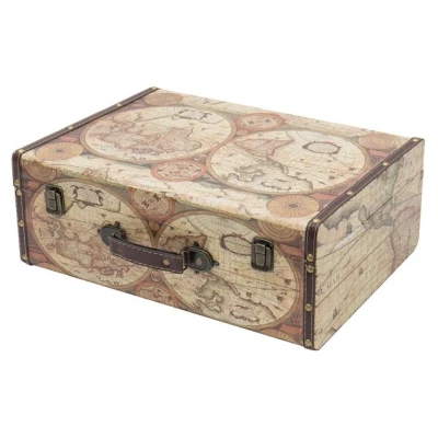 Abbildung von HMF Aufbewahrungsbox Handgefertigter Vintage Koffer aus Holz, Deko (1 St), Geschenkkoffer im Weltkarten Design 44 x 32 16 cm