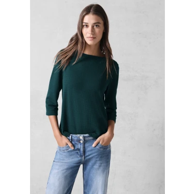 Abbildung von Cecil Struktur Langarmshirt, Damen, Größe: Large, Grün