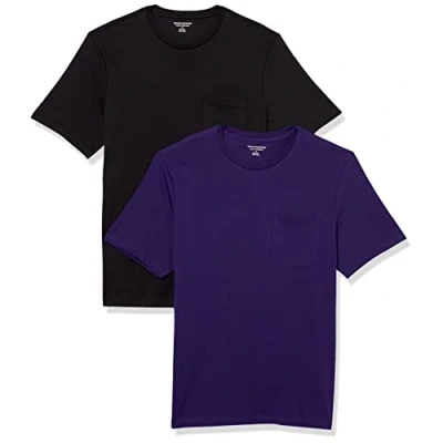 Abbildung von Amazon Essentials Herren T Shirt mit kurzen Ärmeln, Rundhalsausschnitt und Tasche in normaler Passform, 2er Pack, Dunkelpurpur/Schwarz, 5XL Große Größen