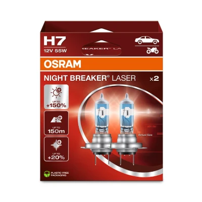 Abbildung von OSRAM NIGHT BREAKER LASER H7, 150% mehr Helligkeit, Halogen Scheinwerferlampe, 64210NL 2HB, 12V PKW, Hängebox (2 Lampen), white