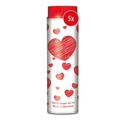Abbildung von PUSTEFIX Seifenblasen Set I 5 x Klassik 42ml Valentinstag Herzen Bunte Herz Bubbles Made in Germany für Hochzeit, Kindergeburtstag, Standesamt, Polterabend 42 ml Vorteilspack