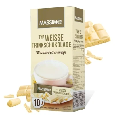 Abbildung von Massimo Weiße Trinkschokolade, 16er Vorratspackung (16 x 250g) 160 Sticks Aromatisiertes Getränkepulver, Kakaopulver für weißer Schokolade, löslich, cremig