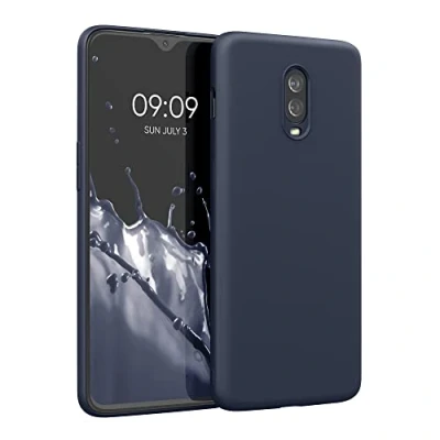 Abbildung von kwmobile Hülle kompatibel mit OnePlus 6T gummierte TPU Silikon Handyhülle Schutzhülle für kabelloses Laden Case in Dunkelblau matt