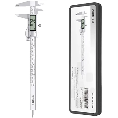 Abbildung von Proster Digitaler Messschieber 8 Zoll/200mm Edelstahl Elektronische Bruchzahl/Zoll/Metrisch Umrechnung Messwerkzeug für Länge Breite Tiefe Innendurchmesser Außendurchmesser