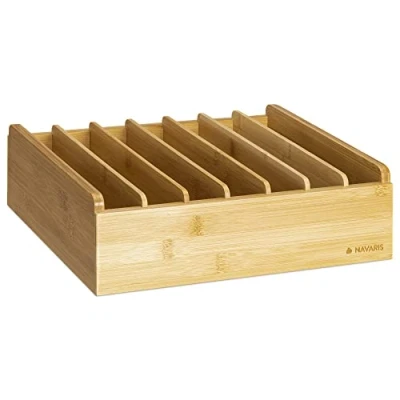 Abbildung von Navaris Aufbewahrungsbox Bambus Deckelhalter mit 7 verstellbaren Fächern für Küche (1 St)