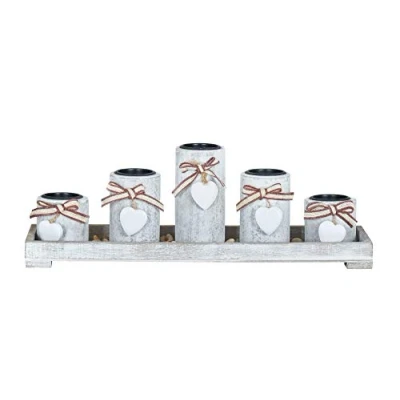 Abbildung von levandeo Teelichthalter Set Tablett 39x15x12cm Holz Shabby Chic Vintage Windlicht Deko Kerzenhalter Romantik Geschenk