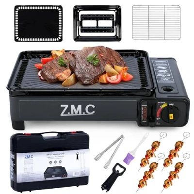 Abbildung von Z.M.C 2 in 1 Campingkocher und Gasgrill inkl. Grillzubehör Koffer, Gaskocher mit Piezo Zündung für Camping, Mini Gas Grill 2,2kW LPG Anschluss