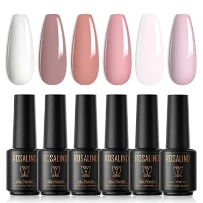 Abbildung von ROSALIND UV Nagellack Set 6 Farben 7ml Weiß Nackt Hellrosa Lila Rosa Braun Gel Shellac Farbe Nagelstudio Gelnägel DIY Geschenk für Frauen