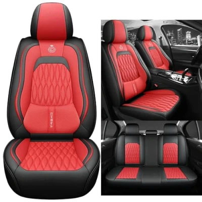Abbildung von Eunncu Autositzbezüge komplettes Set Universal in Stylish Design Schonbezüge für Vordersitze und Rückbank Auto Sitzbezüge Airbag Kompatibel Premium Wasserdicht Sitzbezug, Rot Schwarz