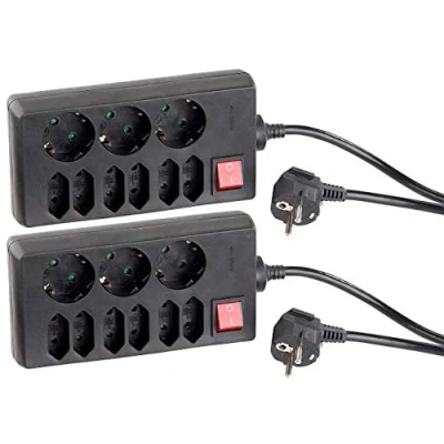 Abbildung von revolt Multistecker: 2er Pack 9 Fach Steckdosenleiste mit beleuchtetem Netzschalter, (Stromleisten für Stecker, Schuko, Mehrfachstecker, Steckdose Schalter)