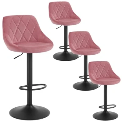 Abbildung von WOLTU 4 x Barhocker Tresenhocker, Gute gepolstert, Samt, Höhenverstellbar, Drehbar, Hocker, Rosa BH219rs