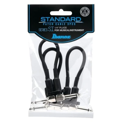 Abbildung von IBANEZ SI Serie (Standard) Instrumentenkabel 2 abgewinkelte Stecker 3 teiliges Set Patch Kabel Klinke Klinke, Schwarz 0,15 m / 0,5 ft (SI05P3)