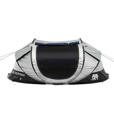 Abbildung von DERYAN Luxe Cocoon Reisezelt Pop Up Aufbau in 2 Sekunden Anti UV geeignet für Personen Silber/Schwarz
