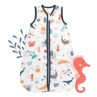 Abbildung von schlummersack Schlafsack Baby Sommer 70 cm dünn Bambus Musselin Meerestiere Babyschlafsack 0.5 Tog 0 5 ungefüttert