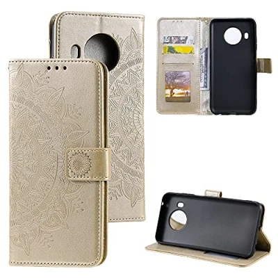Abbildung von CoverKingz Handy Case kompatibel mit Nokia X10 / X20 Cover Kartenfach Phonecase Smartphone Hülle klappbar Motiv Mandala Gold