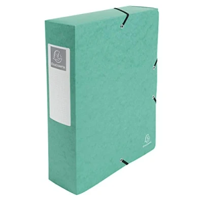 Abbildung von Exacompta 50833E 1 Abheftbox mit Gummibändern Exabox aus Glanzkarton 600g/m2 Rückseite 8 cm Maße 25 x 33 für A4 Dokumente Farbe grün wird montiert geliefert