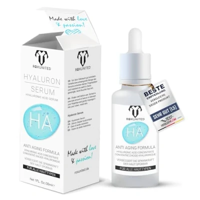 Abbildung von ROXUNITED Hyaluron Serum 30 ml Hochkonzentriertes Anti Aging Feuchtigkeitsserum, Vegan &amp; Hormonfrei, Für Straffe Haut und Sichtbar Weniger Falten
