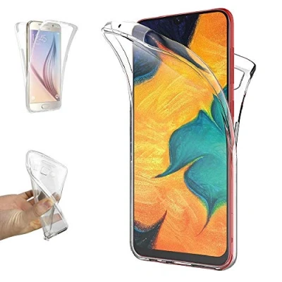 Abbildung von REY Transparent Silikonhülle TPU für Samsung Galaxy A30 A20, Handyhülle Premium Kratzfest 360 Grad Full Body
