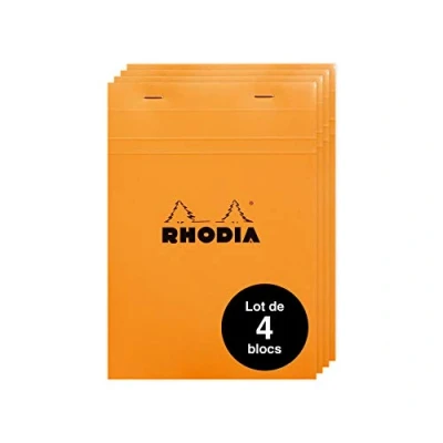 Abbildung von Rhodia 16200AMZC Set mit 4 Notizblöcken N16, kopfseitig geheftet, DIN A5 (14,8x21 cm), 80 Blatt mikroperforiert, kariert, Clairefontaine Papier weiß 80g, Cover Orange, Stück