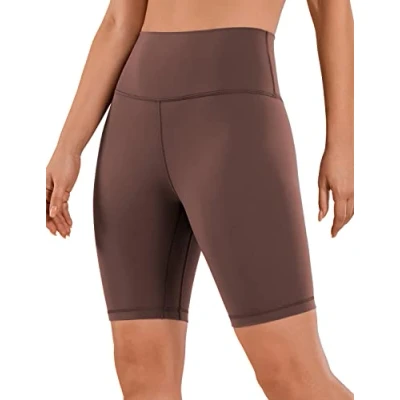 Abbildung von CRZ Yoga Naked Feeling Damen Kurze Leggings High Waist Blickdicht Fithess Shorts Radlerhose Sporthose 20cm Taupe 38