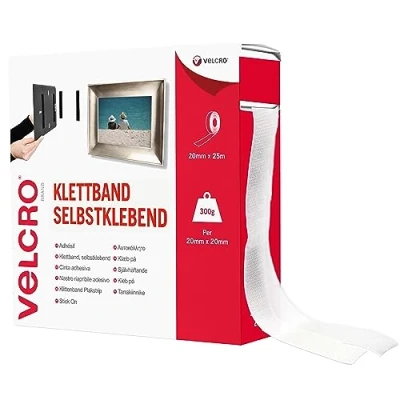 Abbildung von VELCRO® VEL EC60354 Burrebånd til fastlimning statisk loop del (L x B) 25000 mm 20 Hvid 25 m