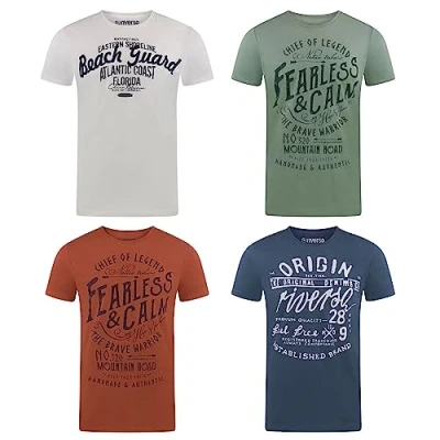 Abbildung von riverso Herren T Shirt Rundhals RIVLeon 4er Pack O Neck Kurzarm Print Tee 100% Baumwolle Regular Fit Grün Blau Weiß Grau Rot Orange 5XL, Größe:5XL, Farbe:Farbmix 32