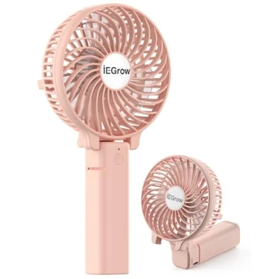 Abbildung von iEGrow Handventilator Tragbarer Mini Ventilatoren USB Wiederaufladbarer [4 11 Betriebsstunden] 3 Geschwindigkeiten Aufladbarem Batterie für Reisen Zuhause(Pink)