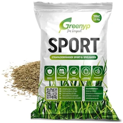Abbildung von Greenyp® Sport I strapazierfähiger &amp; Spielrasen 2,5kg für 100m² Sportrasen Grassamen Rasensamen Rasensaat Gras Nachsaat schnellkeimend