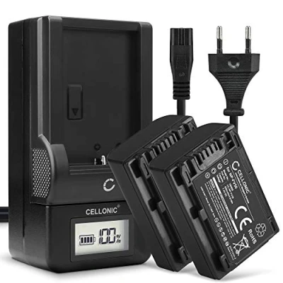 Abbildung von CELLONIC 2X Akku kompatibel mit Sony FDR AX33 AX53 AX100e HDR PJ810 PJ530 PJ330 PJ260 CX625 CX900 XR550 NEX VG900, NP FV70A FV50A FV30 FV90 FV100A 650mAh + Ladegerät Ersatzakku