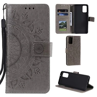 Abbildung von CoverKingz Handytasche kompatibel mit Huawei P40 Handy Case Kartenfach Handyhülle Flipcase klappbar Motiv Mandala Grau