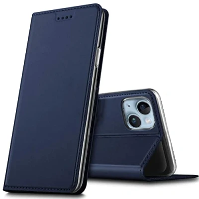 Abbildung von Verco Handyhülle für iPhone 14 Plus, Premium Handy Flip Cover Apple Plus Hülle 6.7 Zoll [integr. Magnet] Book Case PU Leder Tasche, Blau