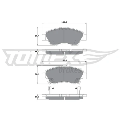 Abbildung von TOMEX brakes TX 17 55 Bremsbelagsatz Vorderachse mit akustischer Verschleißwarnung HONDA: JAZZ 3 Schrägheck, CIVIC 8 Stufenheck, 4