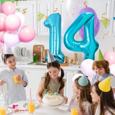 Abbildung von 14 Geburtstag Deko zahlen luftballon jahre Folienballon Blau für 14. Geburtstagsdeko Männer Frauen Ballon Zahl zum fliegt mit Helium 14.Geburtstagsparty 40&quot; 101cm