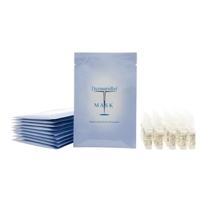 Abbildung von Dermaroller Gesichtspflege Set Hyaluronsäure Ampullen (30 x 1,5 ml) + Gesichtsmasken Hyaluron (10 Stk.) Pflege für unreine Haut, gegen Falten, Anti Aging Effekt