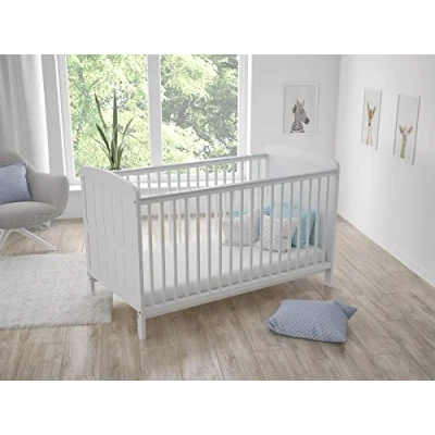 Abbildung von Love For Sleep Babybett Kinderbett 70x140cm Weiß,Lattenrost Gitterbett aus Holz 3 in 1,mit mitgelieferten Sicherheits Holzbarrieren