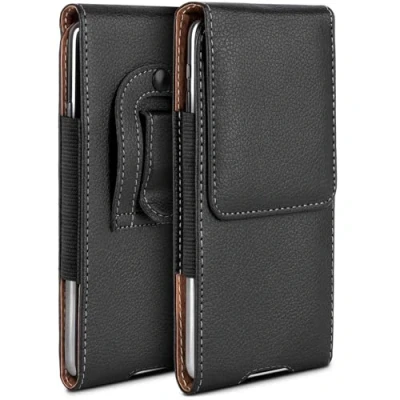 Abbildung von moex Plug Case kompatibel mit Apple iPhone 13/13 Pro Hülle Gürtelclip, Handy Gürteltasche aus Vegan Leder, Handyhülle zum Einstecken, Etui Flip Schutzhülle klappbar Schwarz