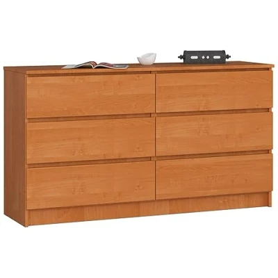 Abbildung von AKORD Kommode K 140 mit 6 (2 x 3) Schubladen für das Wohnzimmer Schlafzimmer Schrank Büro Arbeitszimmer Modernes Funktionales Design B138 H77 T40 cm, Gewicht 51kg Erle