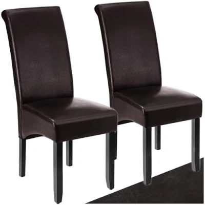 Abbildung von tectake® 2er Set Stühle, Kunstleder Stuhl mit hoher Rückenlehne, ergonomische Form, perfekt für den Esstisch, als Esszimmerstühle, Küchenstühle oder im Wohnzimmer braun