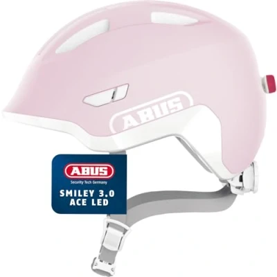 Abbildung von ABUS Kinderhelm Smiley 3.0 LED Fahrradhelm mit Licht Tiefe Passform &amp; Platz für einen Zopf Mädchen und Jungs Pure Rose, Größe M