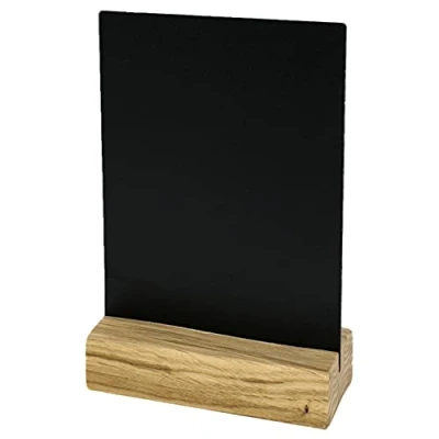 Abbildung von HMF Standtafel Tischaufsteller Kreidetafel mit Holzfuß, (1 tlg), T Aufsteller, DIN A6, DIY Deko Kreidetafel, Schwarz