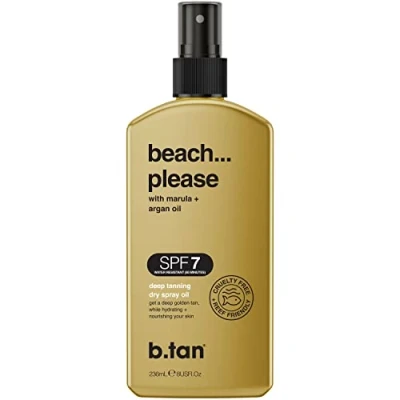 Abbildung von b.tan SPF 7 Deep Tanning Dry Spray Oil Beach... Please Get a Beach Bronze &amp; Golden Tan, Deeply Nourishes Skin from Marula Argan Oil, Includes Touch of Self Tan for an Extra Kick, 8 Fl Oz