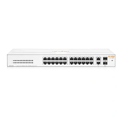Abbildung von Aruba Instant On 1430 26 Port Gb Unmanaged Layer 2 Ethernet Switch 26x 1G 2X SFP Uplink Anschlüsse Lüfterlos EU Kabel (R8R50A#ABB)