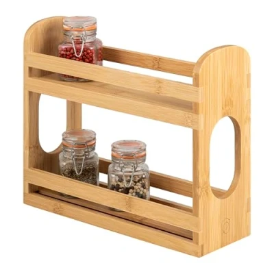 Abbildung von eluno Gewürzregal ausziehbar mit 2 Etagen aus Bambus 29 x 10 24,5 cm