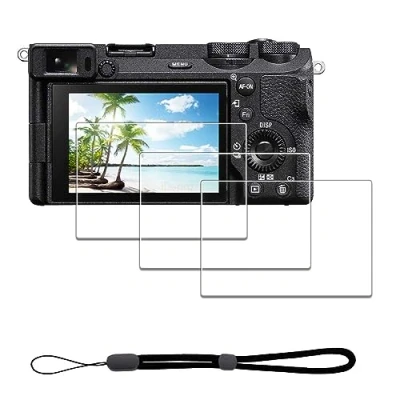 Abbildung von iDaPro Displayschutz schutzfolie für Sony Alpha 6700 A6700 A7C R 7C A7CR &amp; Handschlaufe [3+1 Pack] gehärtetes Glas, einfache Installation