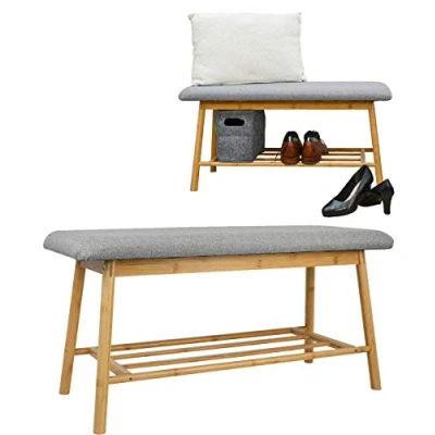 Abbildung von DuneDesign Schuhbank Nordic Sitzbank mit Schuhregal 90x34x44cm Bambus, Holz Flur Garderobe