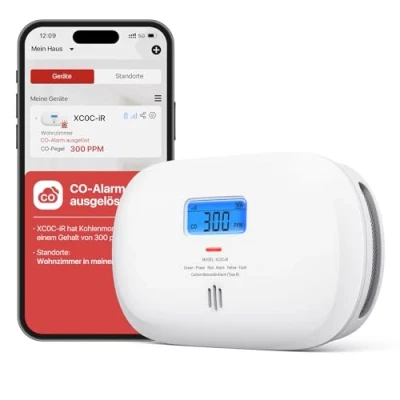 Abbildung von X Sense Smart Kohlenmonoxid Melder XC0C iR, Stummschaltung per App, CO mit LCD Digitalanzeige, Kohlenmonoxidmelder austauschbarer Batterie, 1 Stück