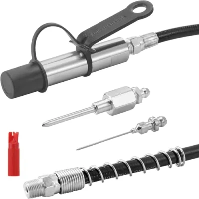 Abbildung von VEVOR Fettpressen Kupplung, 10.000 PSI Hochdruck, 3 Backen Verriegelung, Schnellverschluss Fettpressenspitze mit Schlauch/Zerk Anschlüssen, Reiniger/Verlängerungsnadeln, kompatibel allen Fettpress
