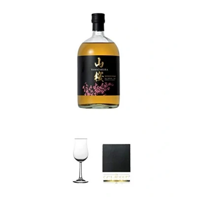 Abbildung von Yamazakura Blended Whisky Japan 0,7 Liter + Nosing Gläser Kelchglas Bugatti mit Eichstrich 2cl und 4cl 1 Stück Schiefer Glasuntersetzer eckig ca. 9,5 cm Durchmesser