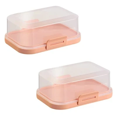Abbildung von 2x Hochwertige Stapelbare Butterdose mit Verschluss, Plastikdose für Butter, Perfekte Ordnung im Kühlschrank BPA Frei Mehrzweck apricot